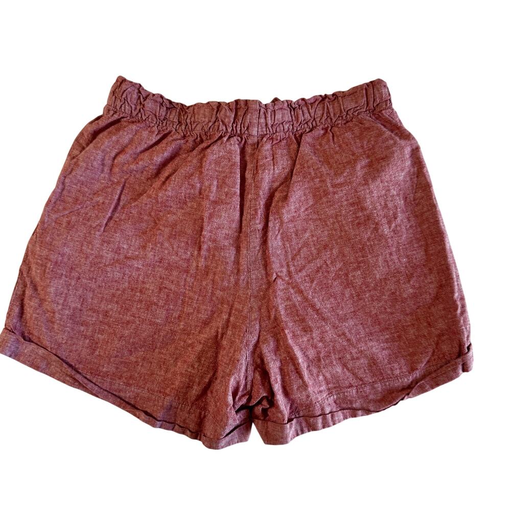 Linen Cotton Shorts Women's Medium Red Chambray Euro Summer Coastal Resort Vacay - Picture 3 of 9